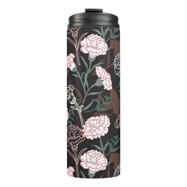  Delicate Pink Carnations with Green Leaves Floral Thermal Tumbler (Front)