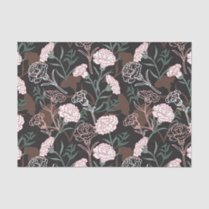 Delicate Pink Carnations with Green Leaves Floral Tissue Paper