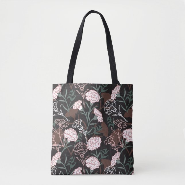  Delicate Pink Carnations with Green Leaves Floral Tote Bag (Front)