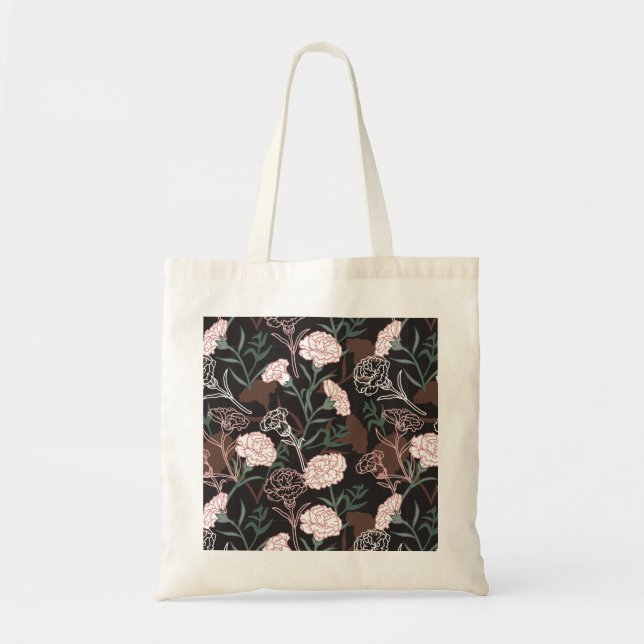  Delicate Pink Carnations with Green Leaves Floral Tote Bag (Front)