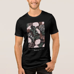 Delicate Pink Carnations with Green Leaves Floral Tri-Blend Shirt