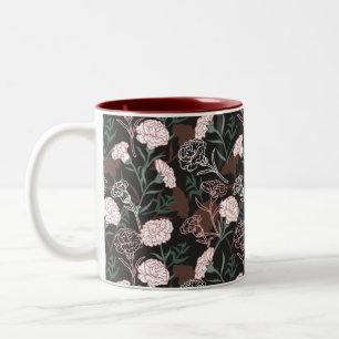 Delicate Pink Carnations with Green Leaves Floral Two-Tone Coffee Mug