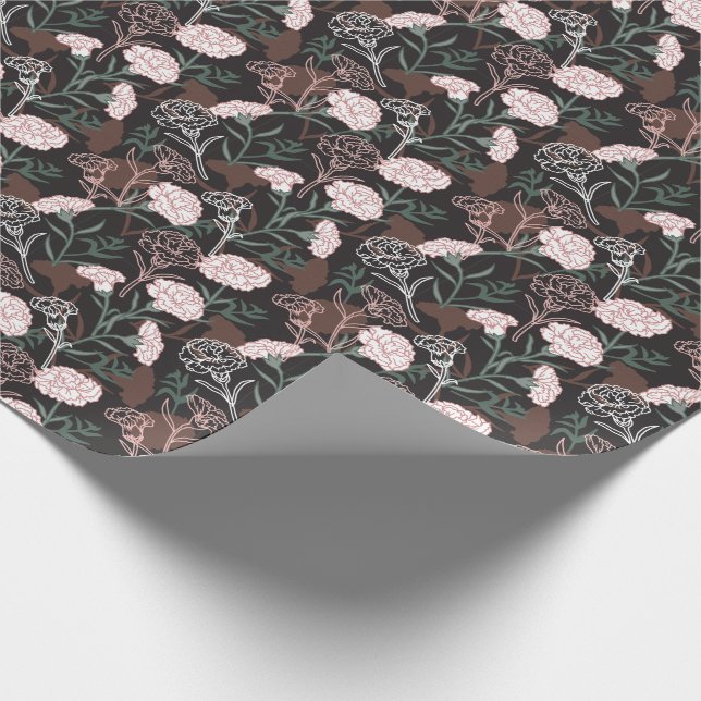  Delicate Pink Carnations with Green Leaves Floral Wrapping Paper (Corner)