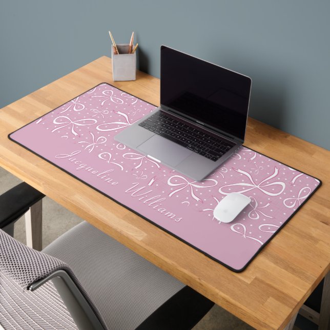 Delicate Pink Coquette Bows Desk Mat (Office 2)