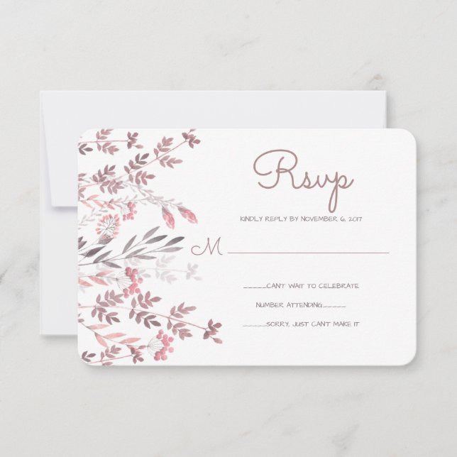 Delicate Pink Floral Branches - Wedding RSVP Invitation (Front)
