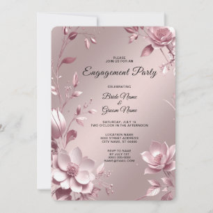 Delicate Pink Floral Frame Engagement Invitation