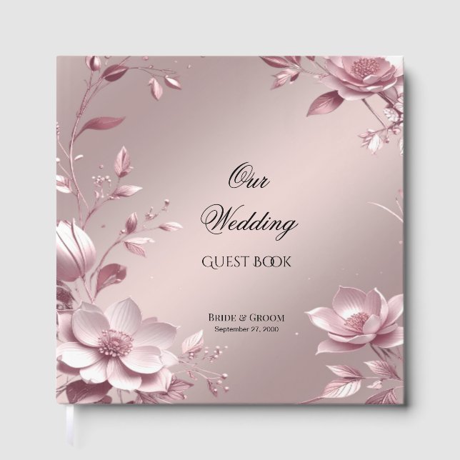 Delicate Pink Floral Frame Guest Book (Front)