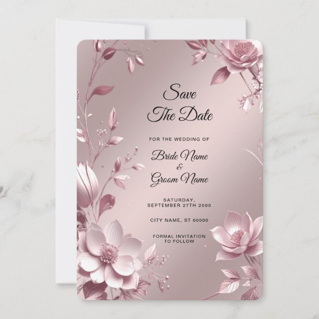 Delicate Pink Floral Frame Save The Date (Front)