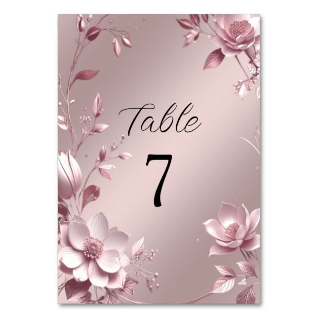 Delicate Pink Floral Frame Table Number (Front)