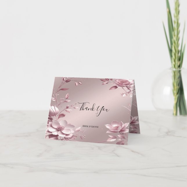 Delicate Pink Floral Frame Thank You Card (Front)