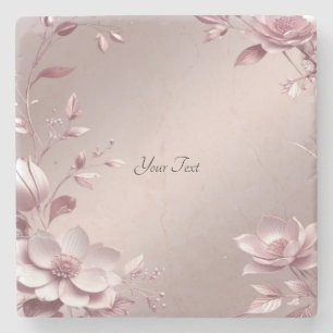 Delicate Pink Floral Stone Coaster