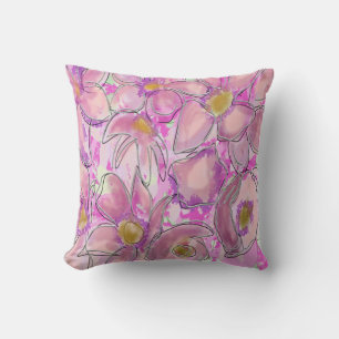 Delicate Pink Floral Vintage Sofa Throw Pillow