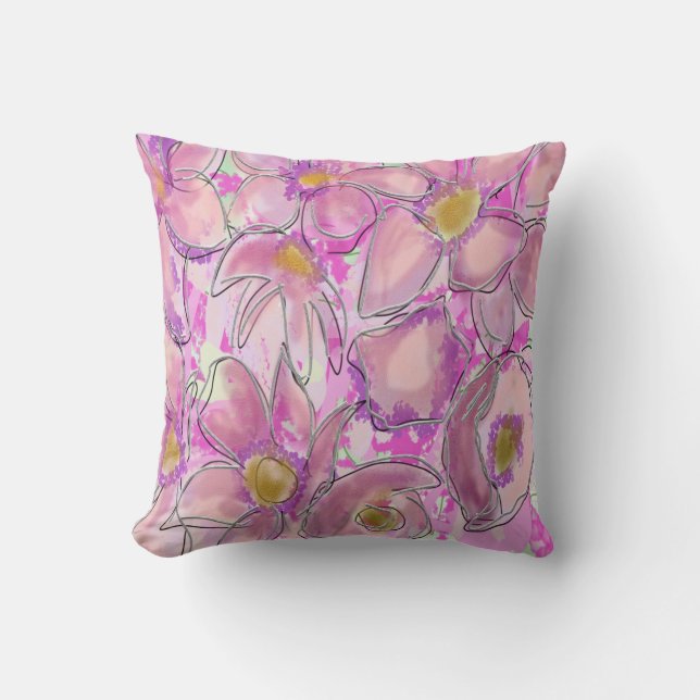 Delicate Pink Floral Vintage Sofa Throw Pillow (Front)