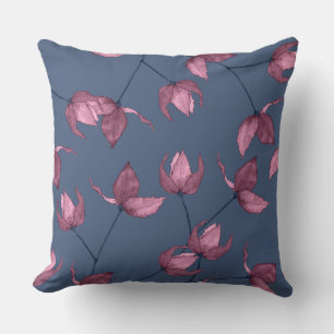 Delicate pink florals on magenta blue background cushion