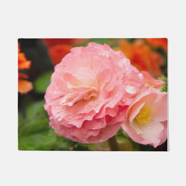 Delicate pink flower after the rain    doormat (Front)