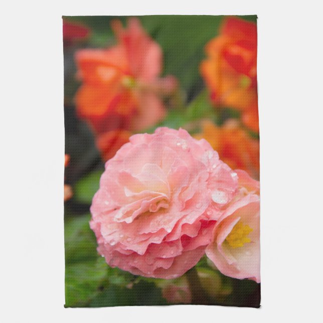 Delicate pink flower after the rain   tea towel (Vertical)