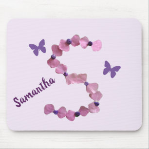 Delicate Pink Flower Monogram S Butterfly Floral Mouse Mat