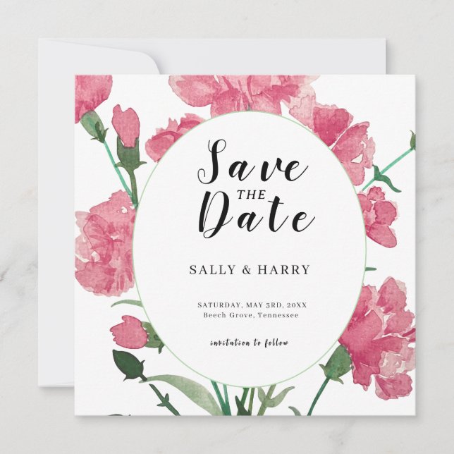 Delicate Pink Flower Wedding Save The Date (Front)