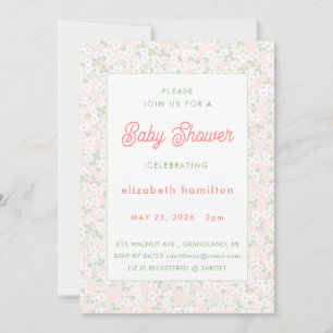 Delicate Pink Flowers Baby Shower Invitation