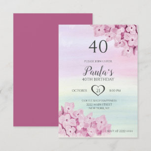 Delicate Pink Flowers Birthday Invitation