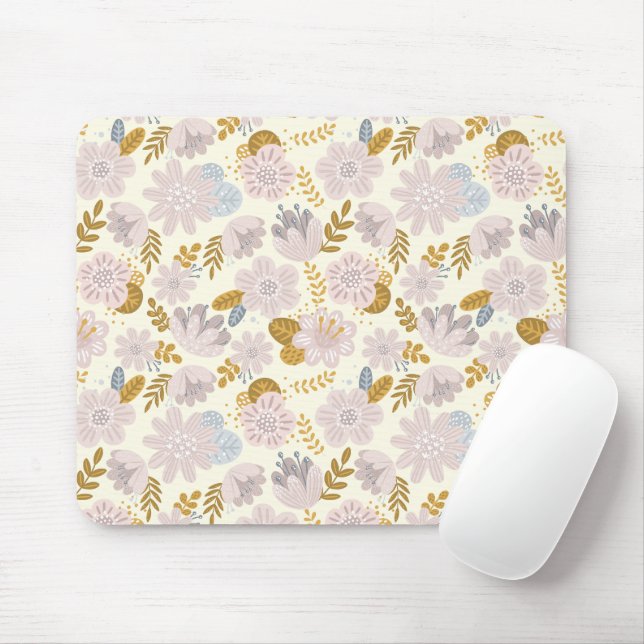 Delicate pink flowers mouse mat (With Mouse)