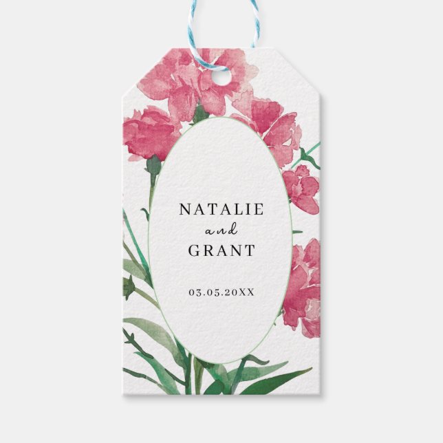 Delicate Pink Flowers Wedding Gift Tags (Front)