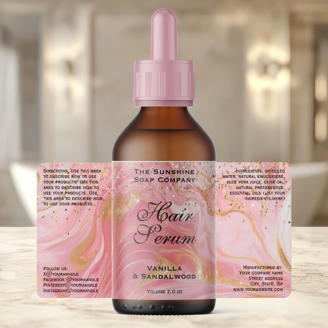 Delicate Pink Glitter & Gold Dropper Bottle Label  (Creator Uploaded)