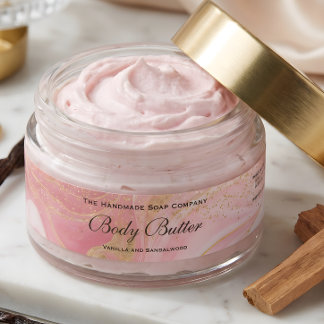 Delicate Pink & Gold Glitter Body Butter Jar Label