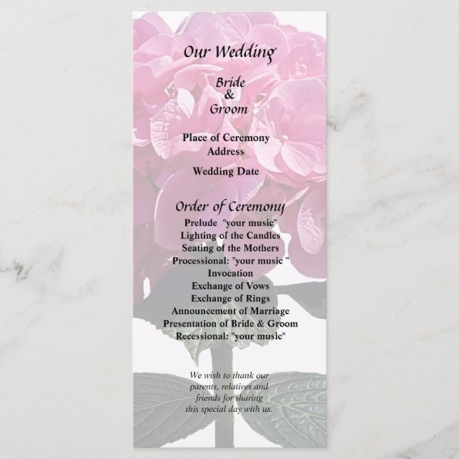 Delicate Pink Hydrangea Programme (Front)