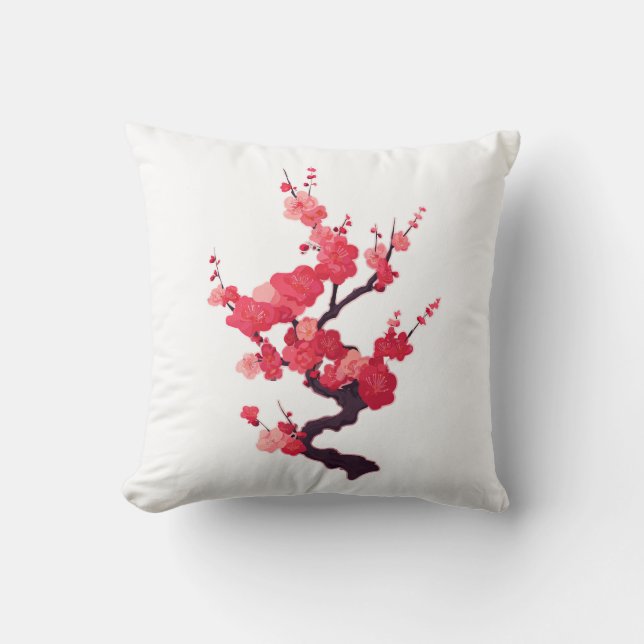 Delicate Pink Japanese Cherry Tree Twig Cushion (Front)