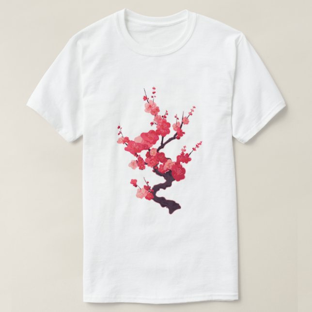 Delicate Pink Japanese Cherry Tree Twig T-Shirt (Design Front)