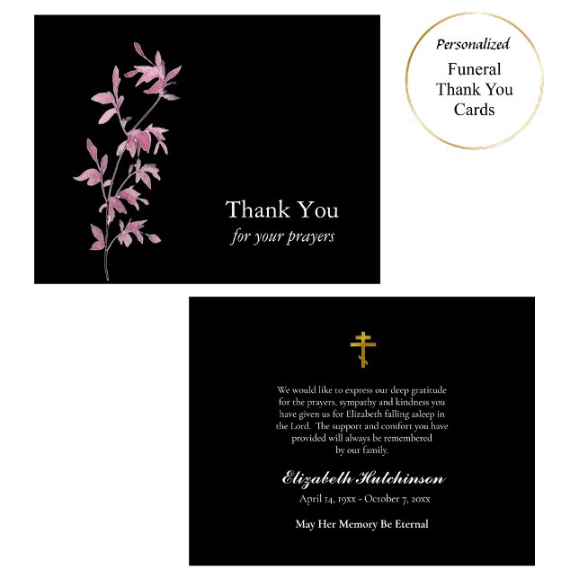 Delicate Pink Leaves Orthodox Christian Funeral Thank You Card (Creator Uploaded)