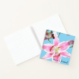 Delicate Pink Lily Flower on Aqua Notebook