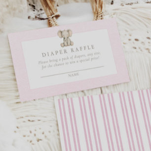Delicate Pink Little Elephant Diaper Raffle Ticket Enclosure Card