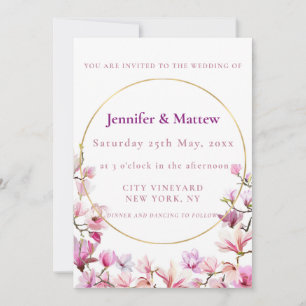 Delicate Pink Magnolia Custom Wedding  Invitation