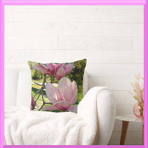Delicate Pink Magnolia Floral Photo Cushion