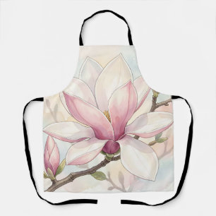 Delicate Pink Magnolia Watercolor Bloom Apron