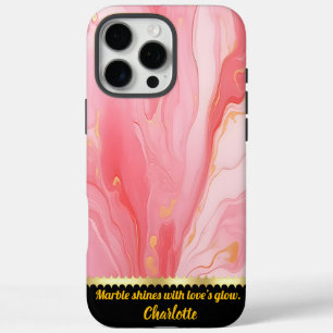 Delicate pink marble swirls with golden accents iPhone 16 pro max case
