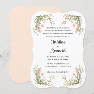 Delicate Pink Meadow Flowers Botanical wedding Invitation