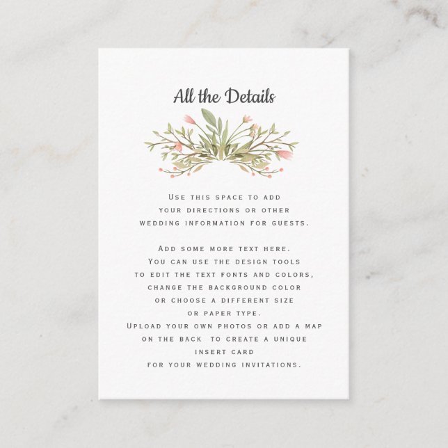 Delicate Pink Meadow WEDDING Details Directions Enclosure Card (Front)