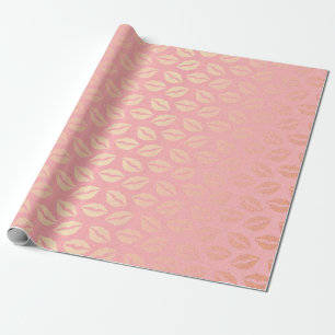 Delicate Pink Pastel Golden Kiss Hugs Wrapping Paper