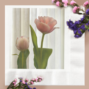 Delicate Pink Pastel Tulips Floral Photographic  Napkin