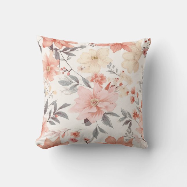 Delicate Pink & Peach Tone Floral Pattern  Cushion (Front)
