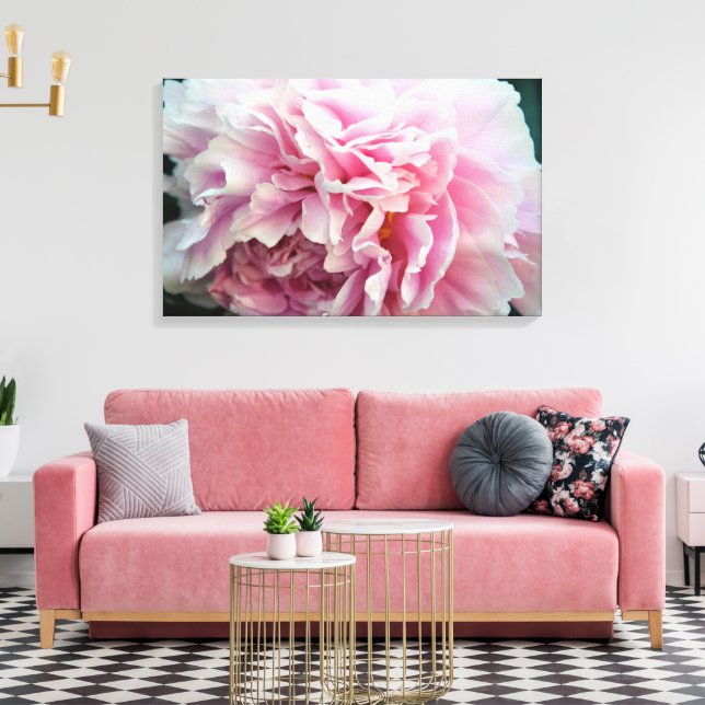 Delicate Pink Peony Floral Wrapped Canvas Print (Insitu(LivingRoom))