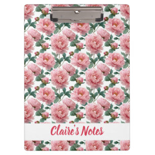 Delicate Pink Peony Pattern Name Clipboard