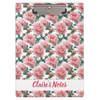 Delicate Pink Peony Pattern Name Clipboard