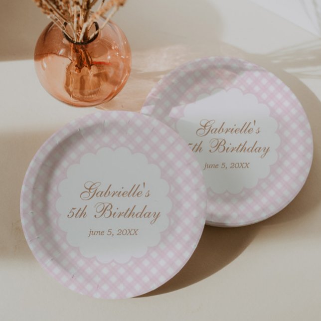 Delicate Pink Plaid Gingham Paper Plate (Creator Uploaded)