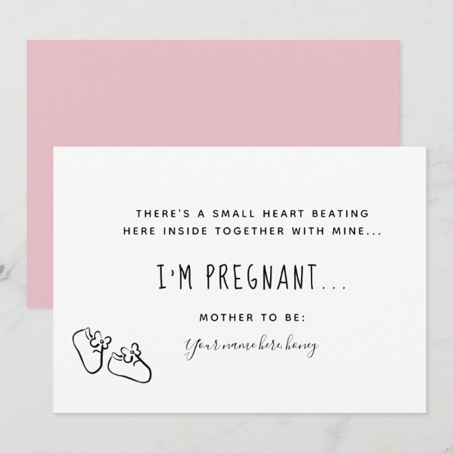 Delicate Pink Pregnancy Announcemente Card (Front/Back)