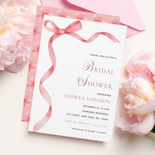 Delicate Pink Ribbon Bow Modern Bridal Shower Save The Date (Creator Uploaded)