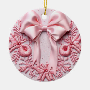 Delicate Pink Ribbon Embroidery Ceramic Tree Decoration